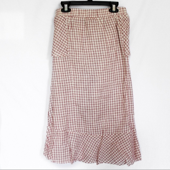 NWT RED PLAID FRINGE HEM SKIRT MOON RIVER SMALL - Picture 4 of 10